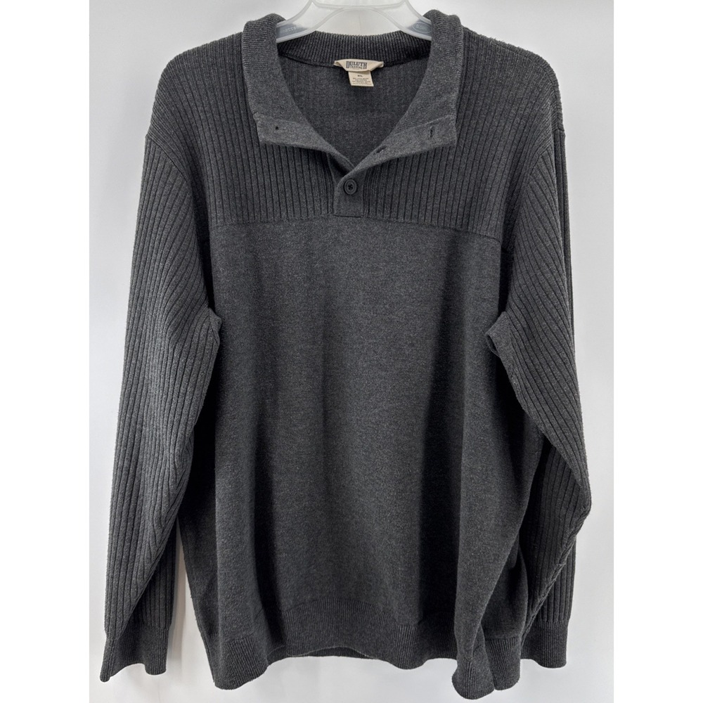 Duluth Trading Co. Button CollarSweater Adult XL Gray Cotton Wool Knit